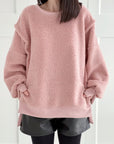 Teddy-Sweatshirt, Oversize, mit Schlitzbund, 4 Farben