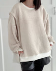 Teddy-Sweatshirt, Oversize, mit Schlitzbund, 4 Farben