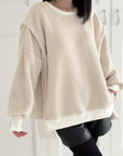 Teddy-Sweatshirt, Oversize, mit Schlitzbund, 4 Farben