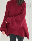Pullover, flauschi, Stehkragen, Wein