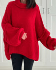 Pullover, flauschi, Stehkragen, Rot
