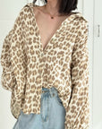 Musselin Bluse, Beige-Leo