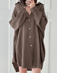 Musselin Bluse, long oversize, Braun