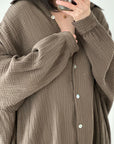 Musselin Bluse, long oversize, Braun