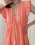 Musselin Kleid, Rückenausschnitt. ärmellos, bunte Streifen, 2 Farben