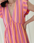Musselin Kleid, Rückenausschnitt. ärmellos, bunte Streifen, 2 Farben