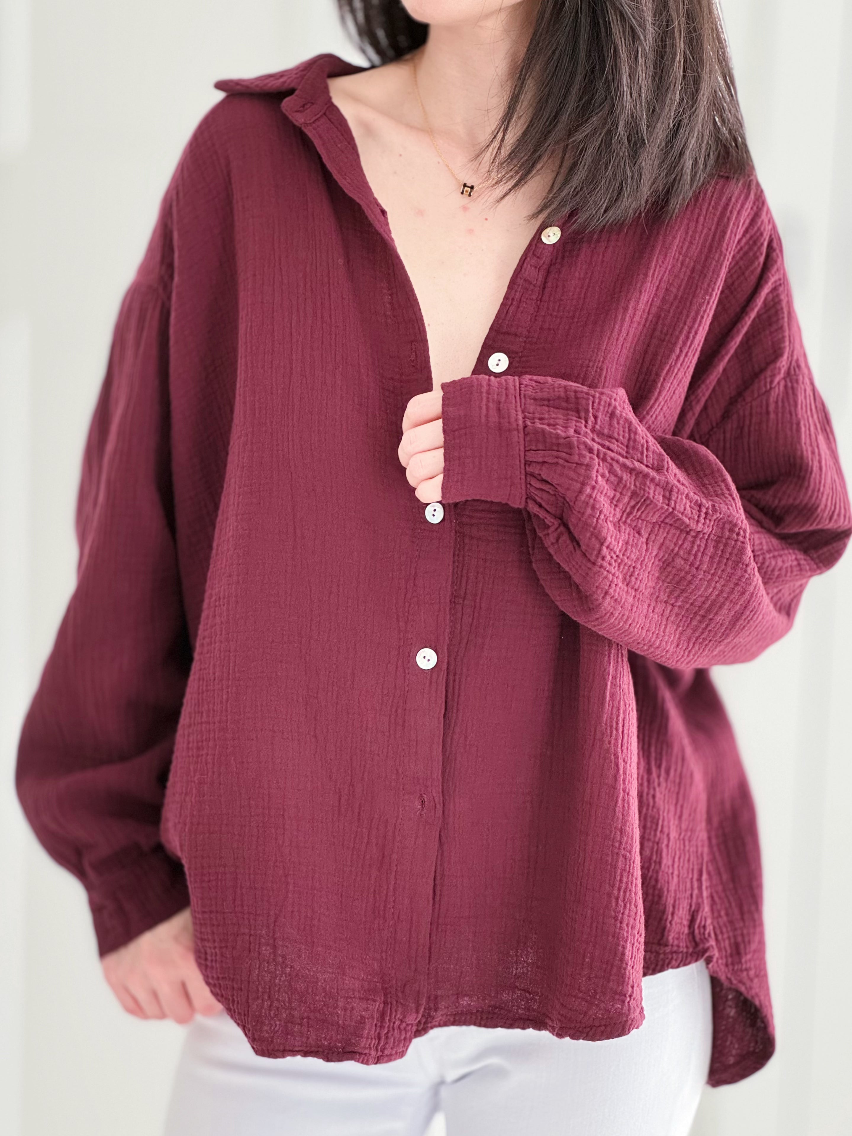 Musselin Bluse, regular, Weinrot