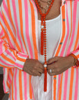 Musselin Bluse, breite Streifen, Neon-Weiß