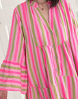 Musselin Tunika, Trompetenärmel, bunte Streifen I