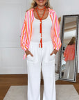 Musselin Bluse, breite Streifen, Neon-Weiß