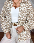 Musselin Bluse, bunte Leo, Beige