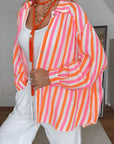 Musselin Bluse, breite Streifen, Neon-Weiß