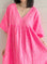 Musselin Kleid, Kurzarm, Neon-Leo, Pink