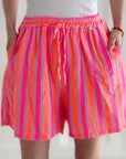 Musselin Shorts, breite Streifen, Neon