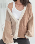 Strickjacke, Color-Blocking, Beige-Camel