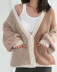 Strickjacke, Color-Blocking, Beige-Camel