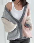 Strickjacke, Color-Blocking, Grau-Rosa