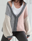 Strickjacke, Color-Blocking, Grau-Rosa