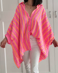 Musselin Bluse, Batwing, Oversize, breite Streifen, Neon