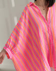 Musselin Bluse, Batwing, Oversize, breite Streifen, Neon