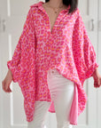 Musselin Bluse, Batwing, Oversize, Pink-Leo