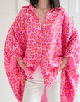 Musselin Bluse, Batwing, Oversize, Pink-Leo