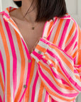 Musselin Bluse, breite Streifen, Neon-Weiß