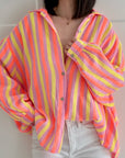 Musselin Bluse, breite Streifen, Neon, 2 Farben