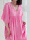 Musselin Kleid, Kurzarm, Schleifchen, Rosa-Neon