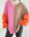 Strickjacke, Color-Blocking, goldene Knöpfe, 4 Farben