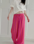 Musselin Hose, breite Streifen, Hot-Pink