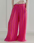 Musselin Hose, breite Streifen, Hot-Pink
