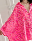 Musselin Bluse, Batwing, Oversize, Leo '25, Neon-Pink