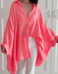 Musselin Bluse, Batwing, Oversize, Neon-Streifen, 2 Farben