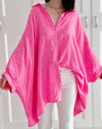 Musselin Bluse, Batwing, Oversize, Neon-Leo, 2 Farben