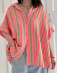 Musselin Bluse, Kurzarm, bunte Streifen