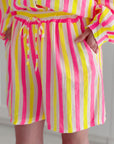 Musselin Shorts, bunte Streifen, Pink-Gelb