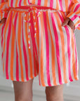 Musselin Shorts, bunte Streifen, Pink-Orange