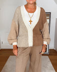 Strickjacke, Color-Blocking, Beige-Camel