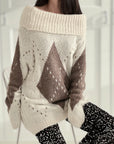 Pullover, Argyle, Schulterfrei, Flauschi, 3 Farben