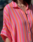 Musselin Blusenkleid, Breite Streifen, Neon, 2 Farben