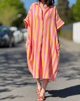 Musselin Blusenkleid, Breite Streifen, Neon, 2 Farben