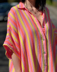 Musselin Blusenkleid, Breite Streifen, Neon, 2 Farben