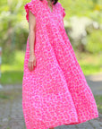 Musselin Kleid, classic, ärmellos, Leo '25, Neon-Pink