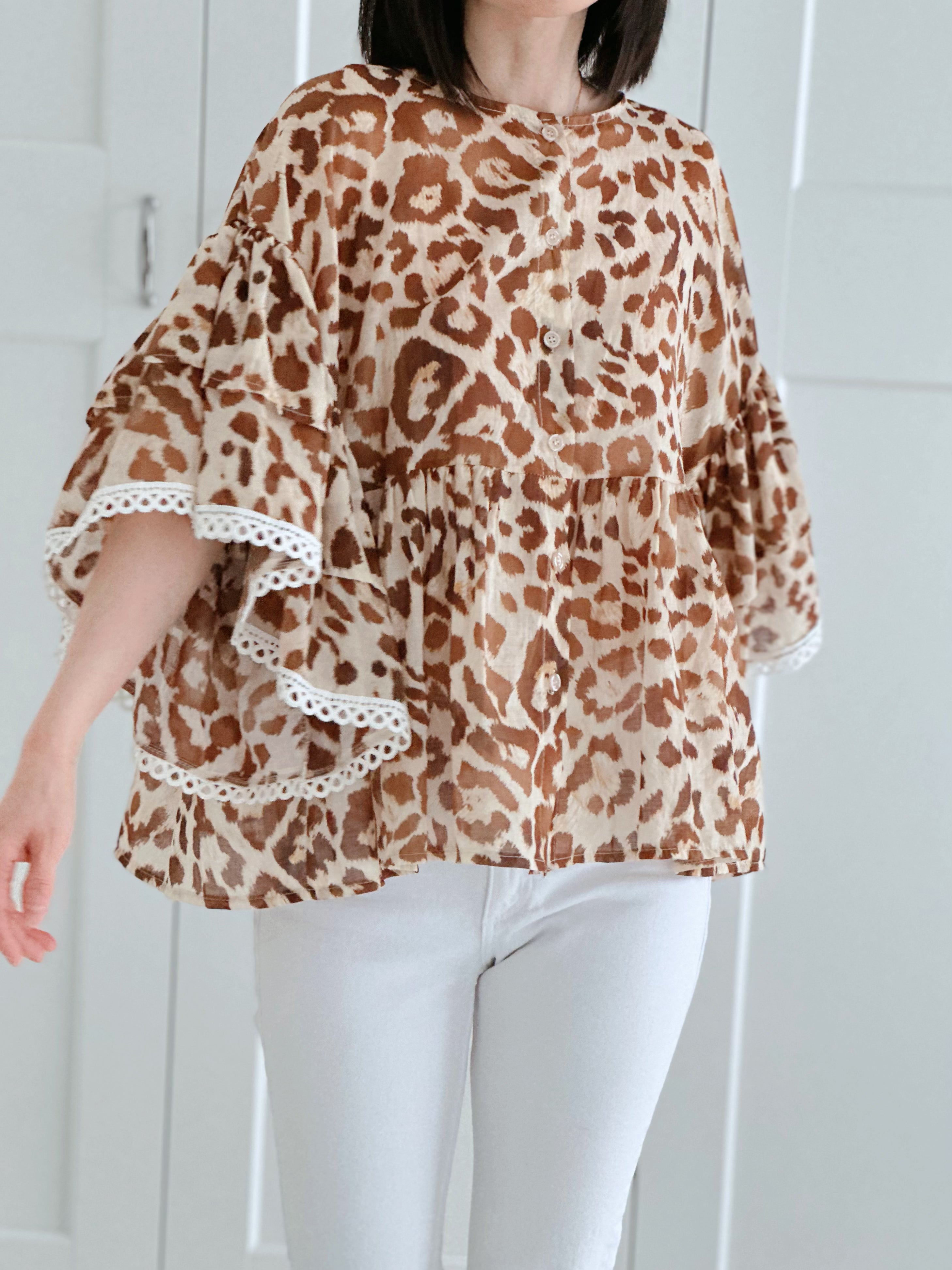 Bluse, Butterfly Sleeves, Leo, 2 Farben