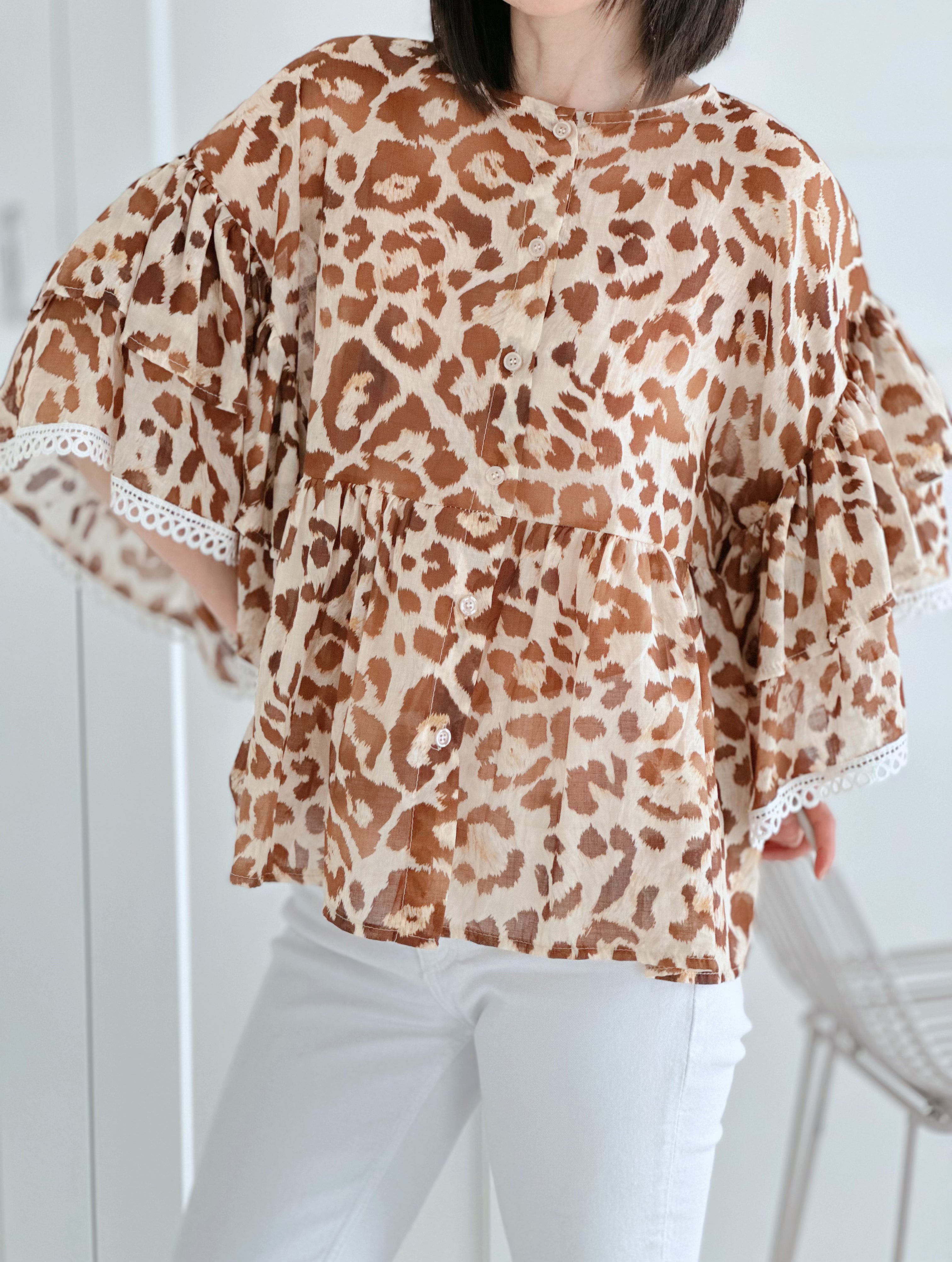 Bluse, Butterfly Sleeves, Leo, 2 Farben