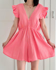 Musselin Jumpsuit, Rückenausschnitt, Neon-Streifen, 2 Farben