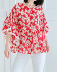 Bluse, Butterfly Sleeves, Blumen, 2 Farben