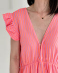 Musselin Jumpsuit, Rückenausschnitt, Neon-Streifen, 2 Farben