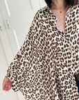 Musselin Bluse, Batwing, Oversize, Leo '25, Schoko